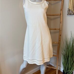 Brooks Brothers White Ribbed Cotton Eyelet Sleeveless Classy Casual Dress Size 6